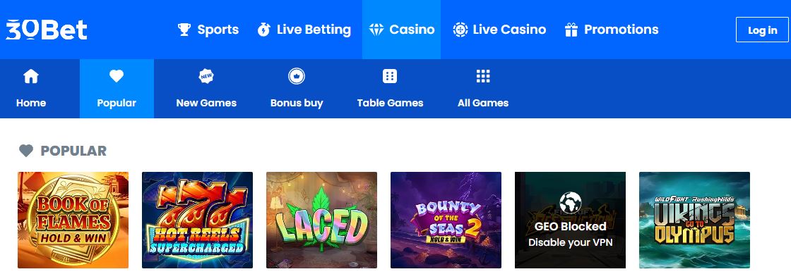 Browse popular casino slots and table games selection