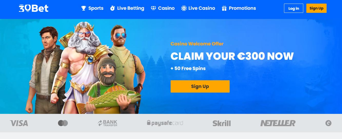 Claim your welcome casino bonus at 30Bet today 